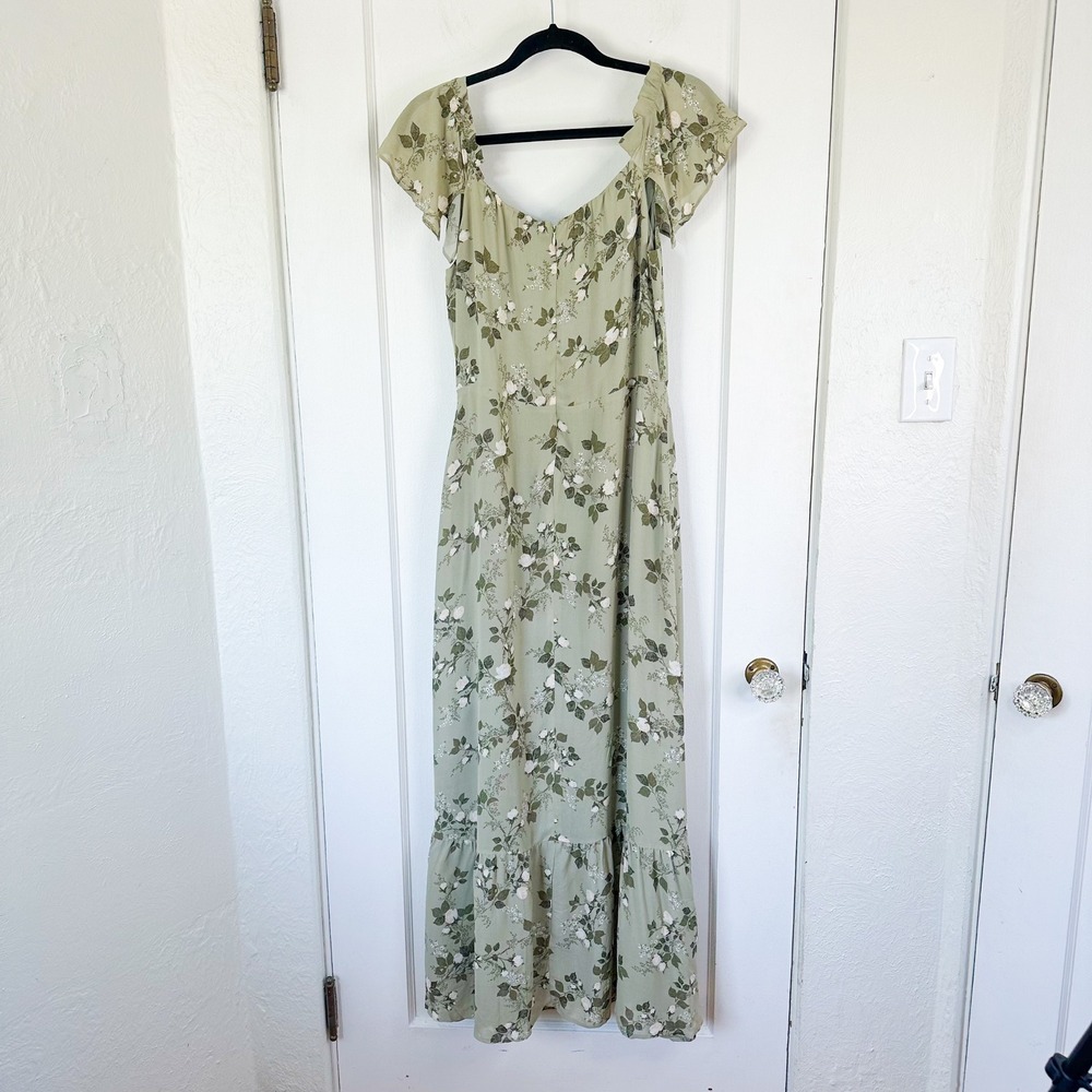Reformation | Butterfly Floral Sweetheart‎ Neckline Midi Dress in Verde Green - Picture 5 of 7